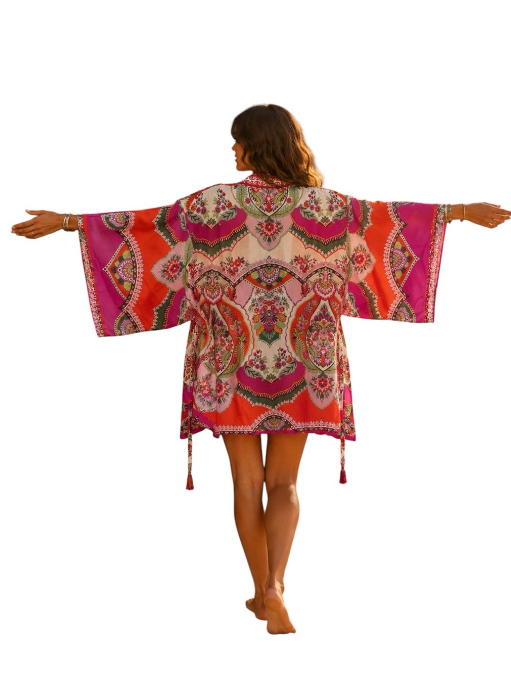 Rachel Zoe Boho Luxe Floral Belted Kimono Robe | L-XL |  Reversible Resortwear - Picture 4 of 12